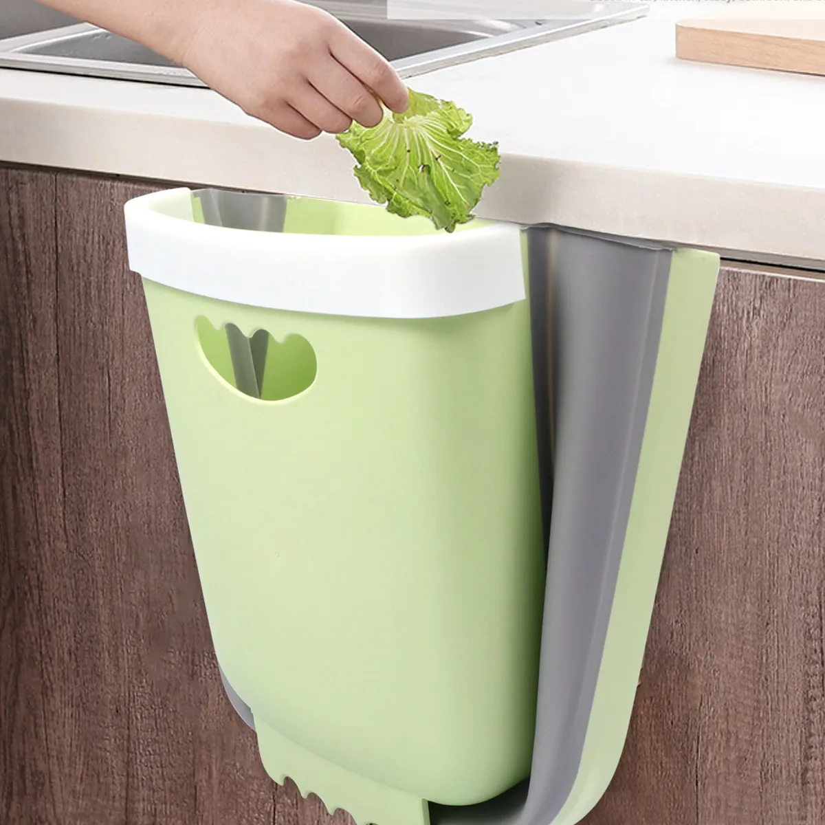 

1Pcs Folding Garbage Can Large Capacity Thick Kitchen Wall Mounted Folding Trash Basket Car Garbage Basket Space Saving Design