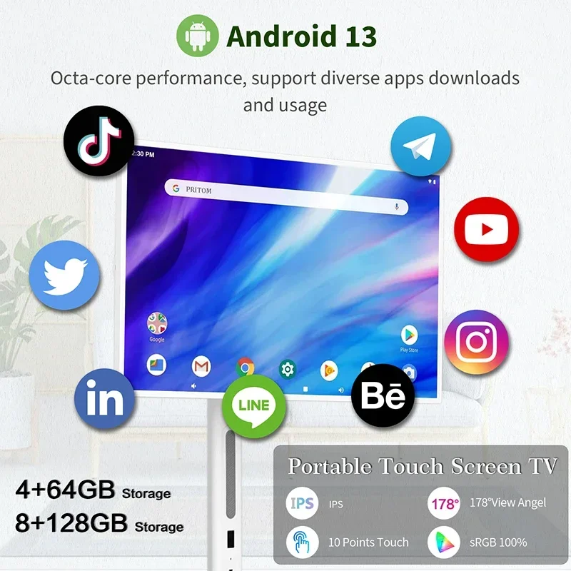 32"  Portable 10 Points Capacitive Touch Smart TVs Room Amusement Learning Sport Yoga Durable Interactive Mobile Display