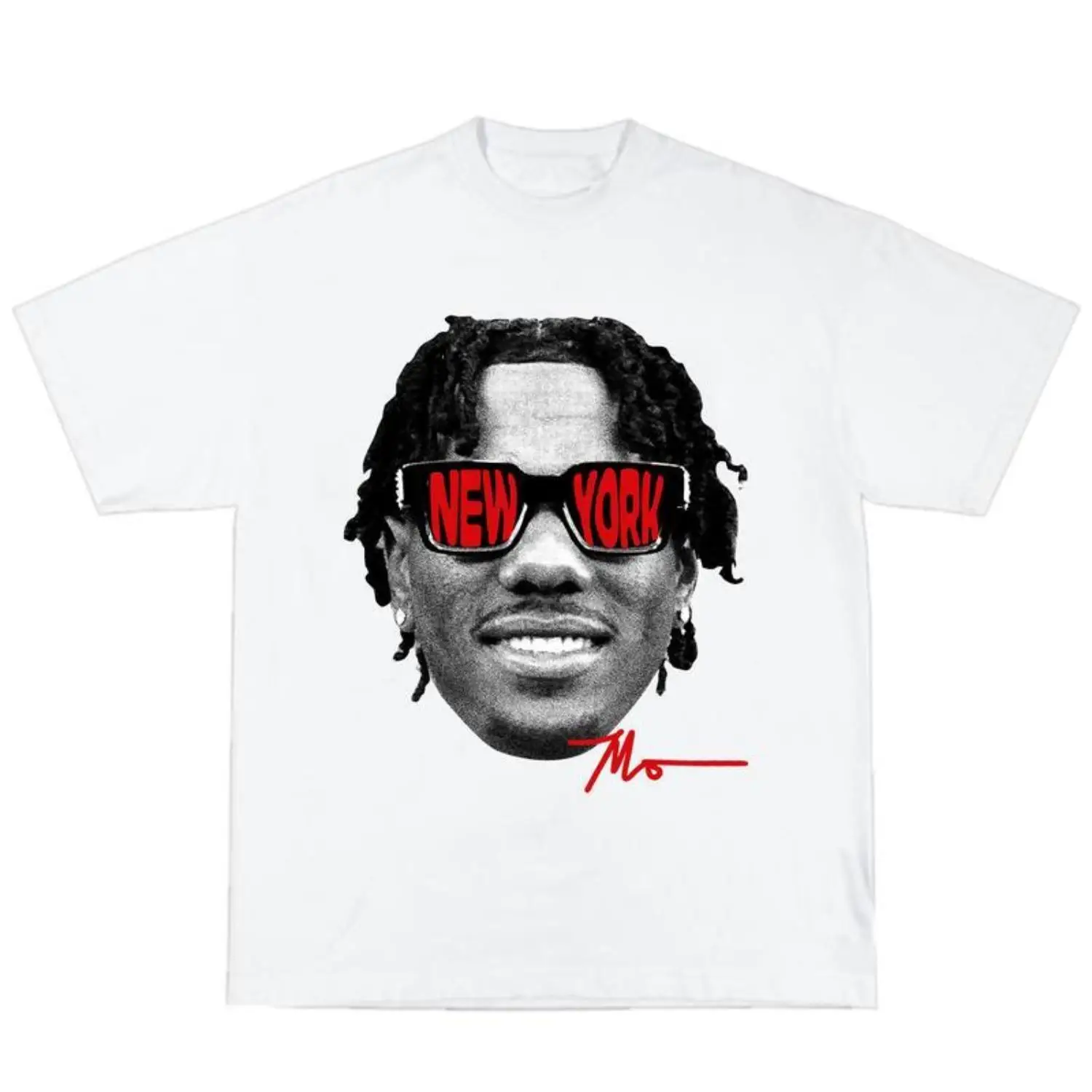 Malik Nabers Big Head With Signature Graphic T-Shirt, Graphic Streetwear Shirt, Hip Hop Vibes, Cotton Tee Menswear Top Crewneck Tropical Polyester
