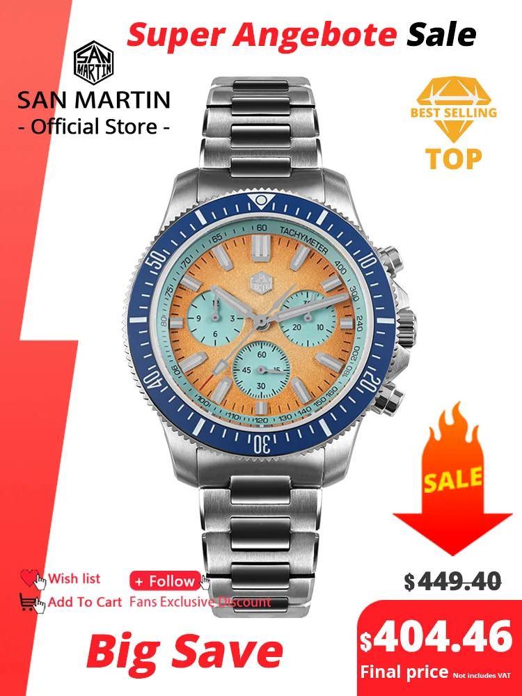 

San Martin 40 мм дайверские часы с хронографом Peacock SL-4801 с автоматическим механизмом, роскошные мужские механические наручные часы, водонепроницаемые SN0118
