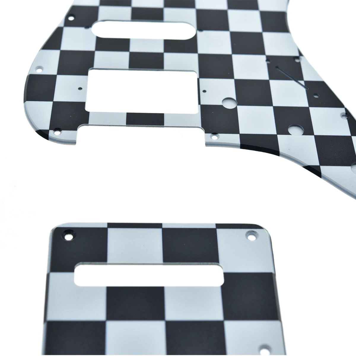 Dopro Strat Guitar HSS Pickguard with Tremolo Trem Back Cover Plate Fits American/Mexican FD ST Strat Black/White Grid