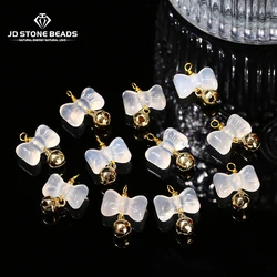 1 Pc Natural White Salt Source Agate Carved Bell Bowknot Shape Bead For Jewelry Making Diy Necklace Bracelet Accessory Findings