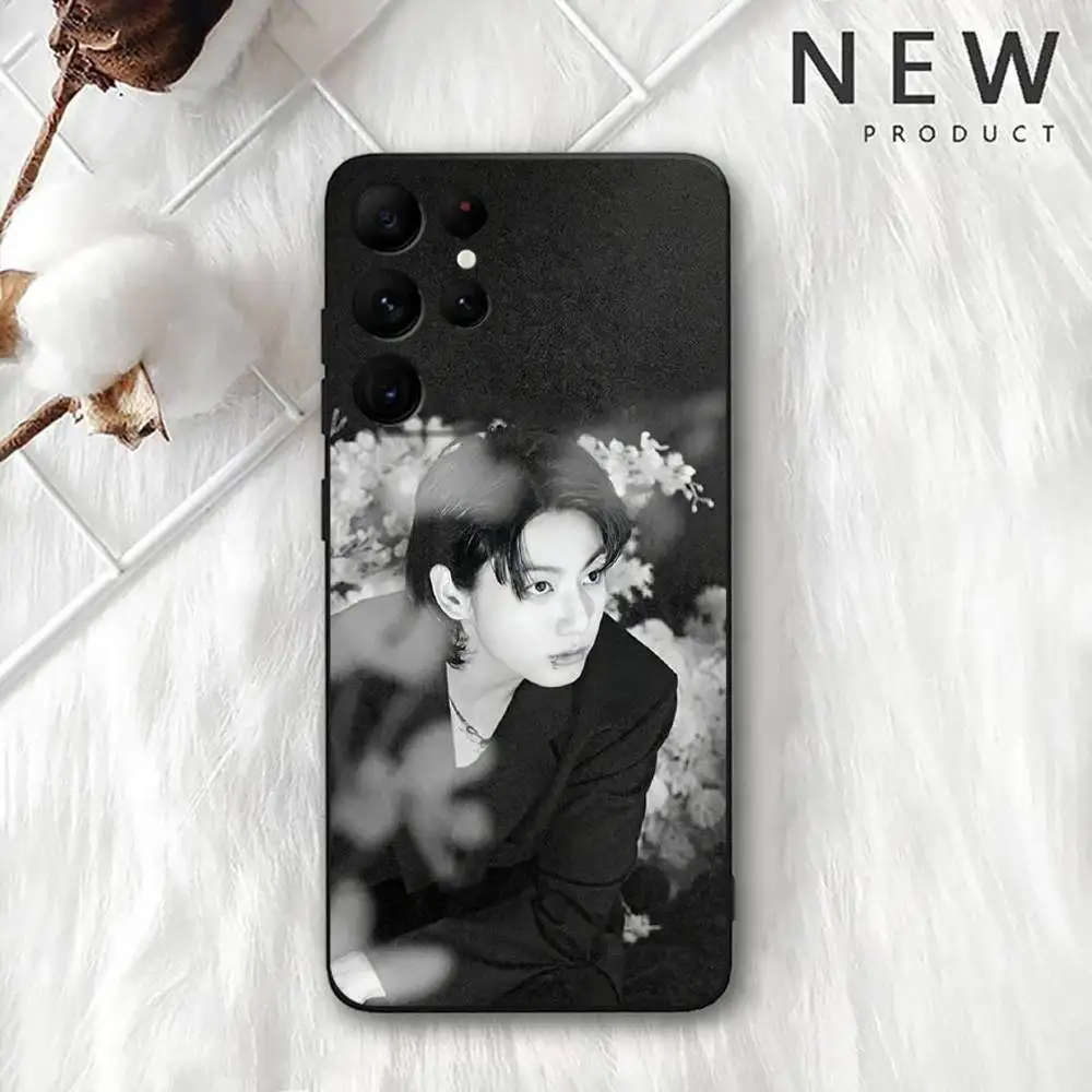 حافظة هاتف كوريا J-Jung-kook Kpop لهاتف سامسونج S 25,24,23,22,30,21,10,9,Ultra,Plus,Lite,FE,4,5G حافظة ناعمة سوداء