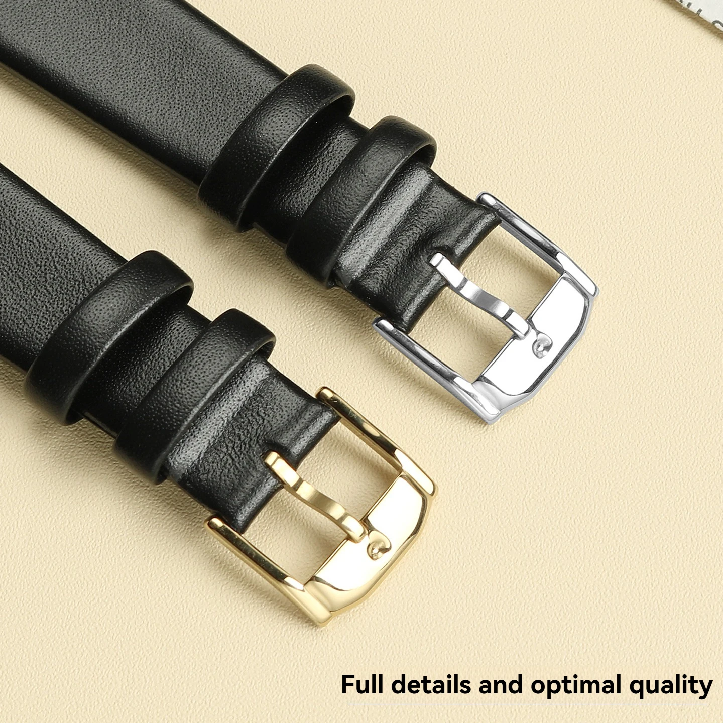 Movado Museum Classic Series 0604230/0604231 얇은 평직 정품 가죽 스트랩 18mm 블랙 시계 체인