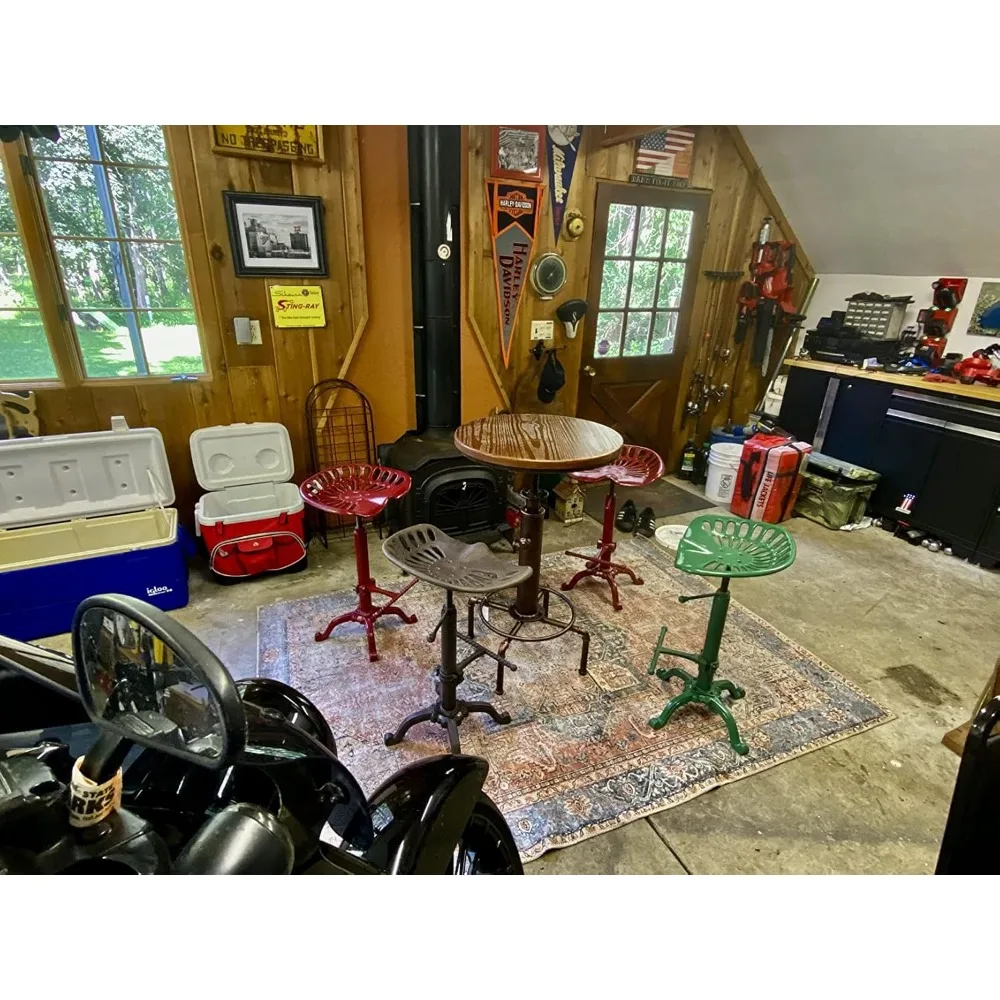 Adjustable Height Swivel Round Wood Top Industrial Bar Table, 32.3-36.2, 23.7 Diameter, Suitable for Kitchen, Dining, Office, Co