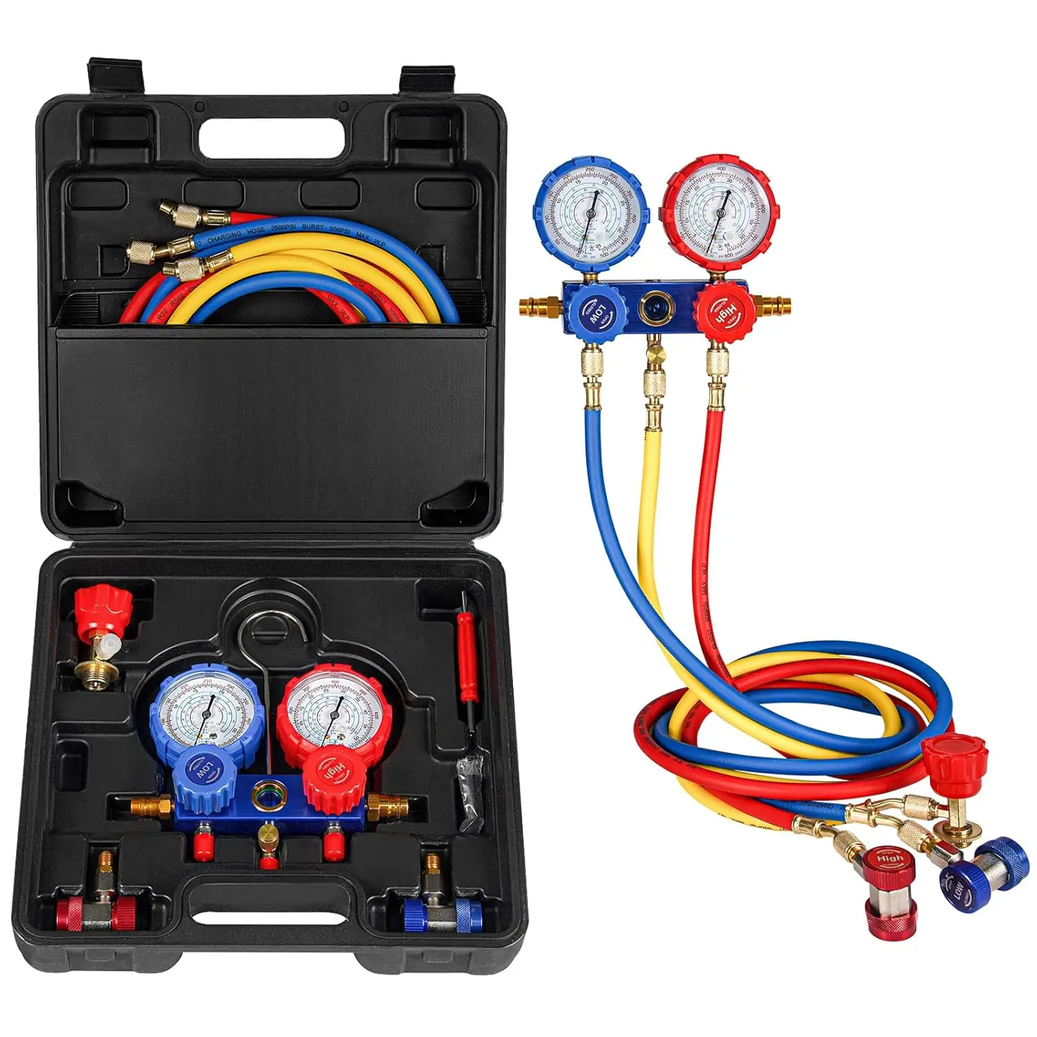 

3 Way AC Manifold Gauge Set AC Gauge Set Fits for R134A R410A R404A R22 Refrigerant with Adjustable Couplers