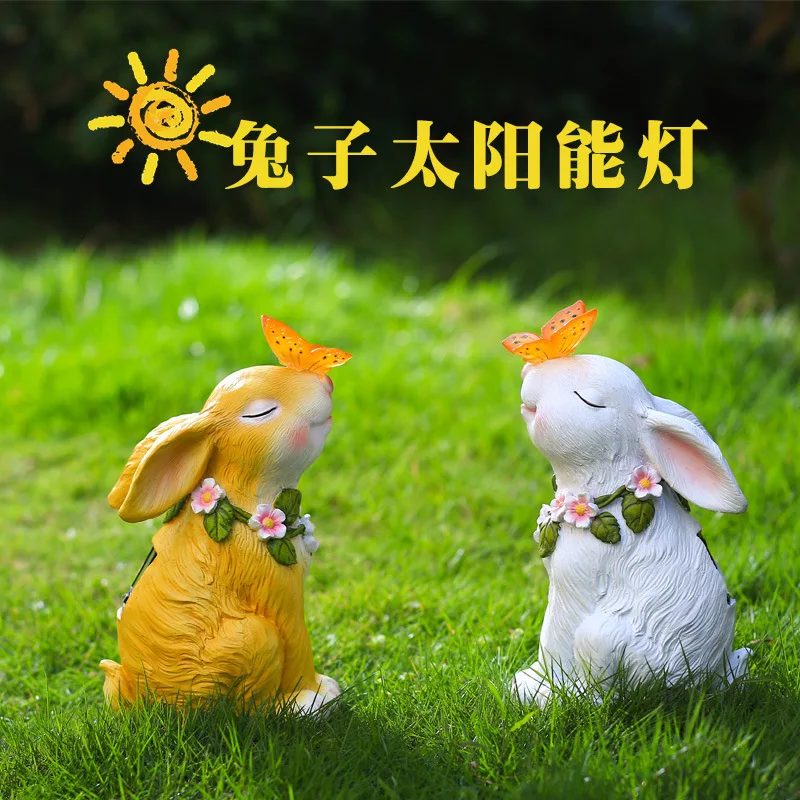 Creative New Solar Outdoor Garden Light Garden Cartoon Butterfly Rabbit Ornament Creative Resin Decorative Atmosphere Lamps Hot