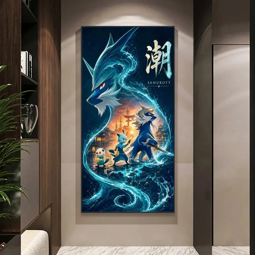 Frameless canvas paintings,Japanese Classic Anime Pokémon Characters Canvas Painting Eevee Evolutions Ho Oh Fire Bird Anime Post