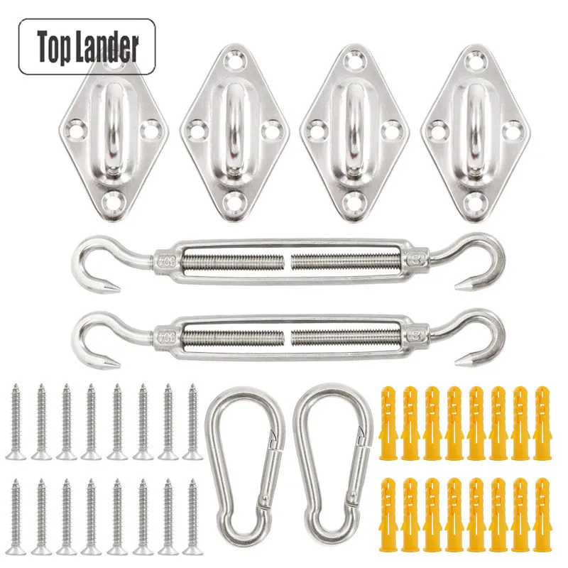 Sun Shade Sail Awning Accessory 304 Stainless Steel Hardware Kit Turnbuckle Pad Eye Carabiner Clip Hook Screws Silver