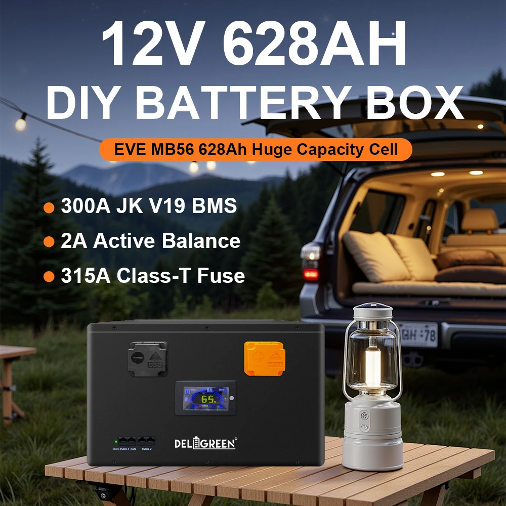 12V 628Ah DIY LiFePO4 Battery Box System Case Obudowa for EVE MB56 Cell Built-in 300A BMS with heating module 2A Active Balance