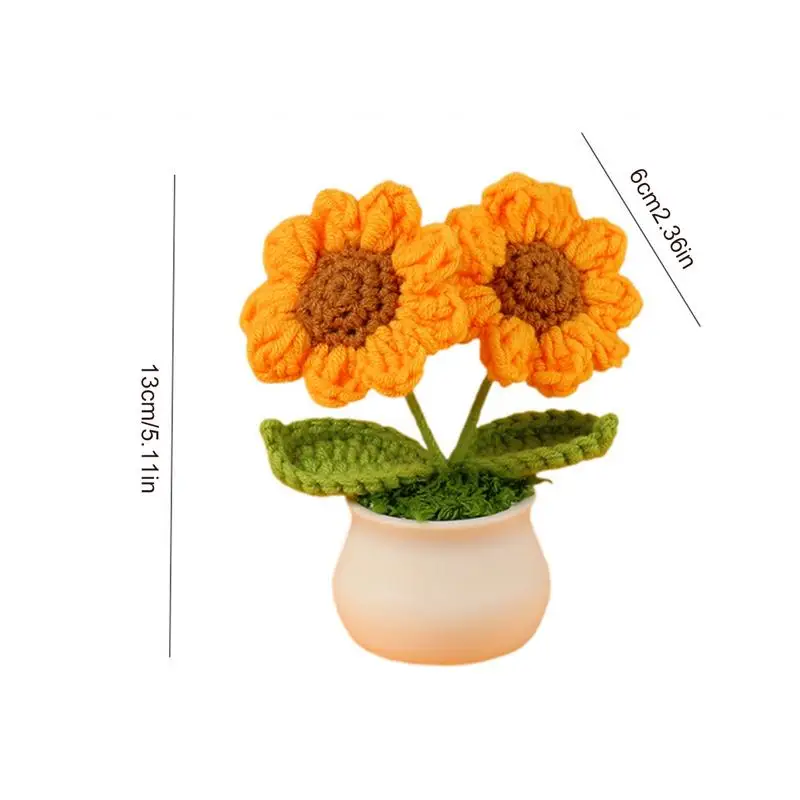 Girassol crochê artesanal para Desk Decor, Flores artificiais, Mesa em vaso