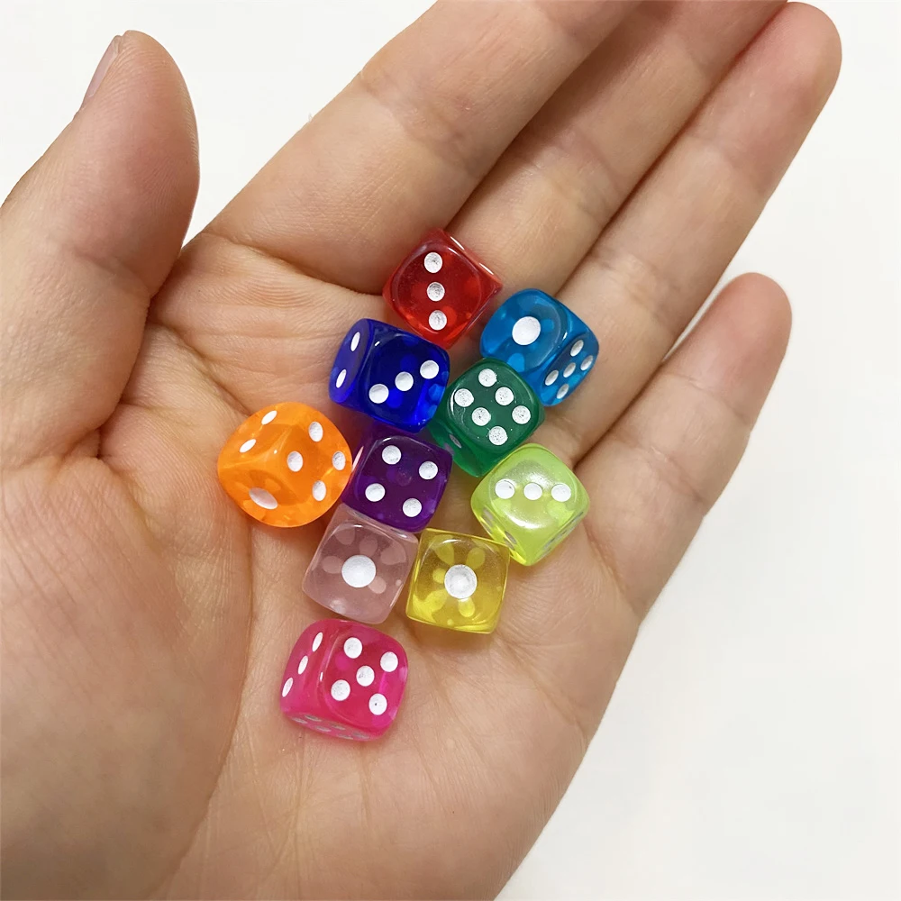 20Pieces/Lot 10mm Transparent Acrylic 6 Sided D6 Point Mini Dice For Club/Party/Family Games 10 Colors Clear Round angle Dice