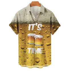 Summer Funny Beer 3D Print Hawaiian Beach Shirts Men Women Casual Fashion Streetwear Short Sleeve Shirt Tops Blouse Man Clothing