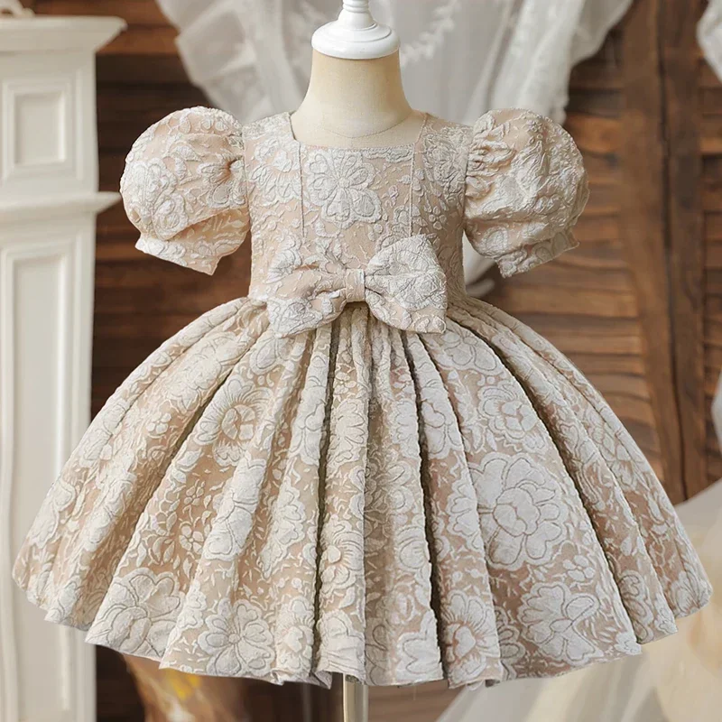 Baby Party Dresses for Girls 2024 Summer Vintage Court Ceremony Birthday Party Ball Gown Puff Sleeve Toddler Kids Princess Dress