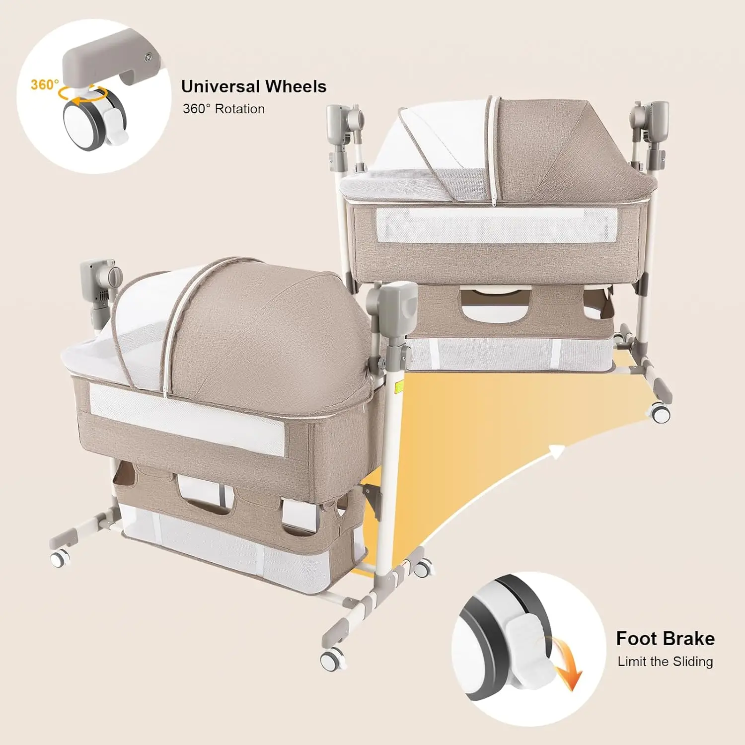 Berço Elétrico Inteligente para Bebês com Música, Berço Automático com 3 Velocidades de Temporização e 5 Velocidades de Oscilação, Cama Portátil para Bebês com Altura Ajustável, com Redes e Colchões