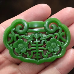 Natural Chinese Green Jade Hollow Dragon Pendant Ruyi Peace Lock Men's and Women's Jade Necklace Fashion Jewelry Lucky Amulet