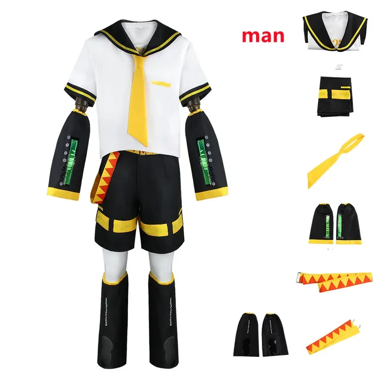 Anime rin len trajes de halloween uniforme vocaloid cosplay peruca amarela calças superiores uniforme roupas halloween carnaval adulto crianças