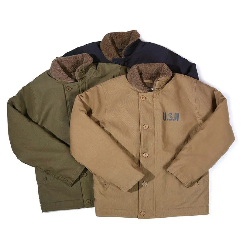 OKONKWO Navy N-1 deck jacket DECK_JACKET_Thick N1 men\'s lambskin cotton jacket