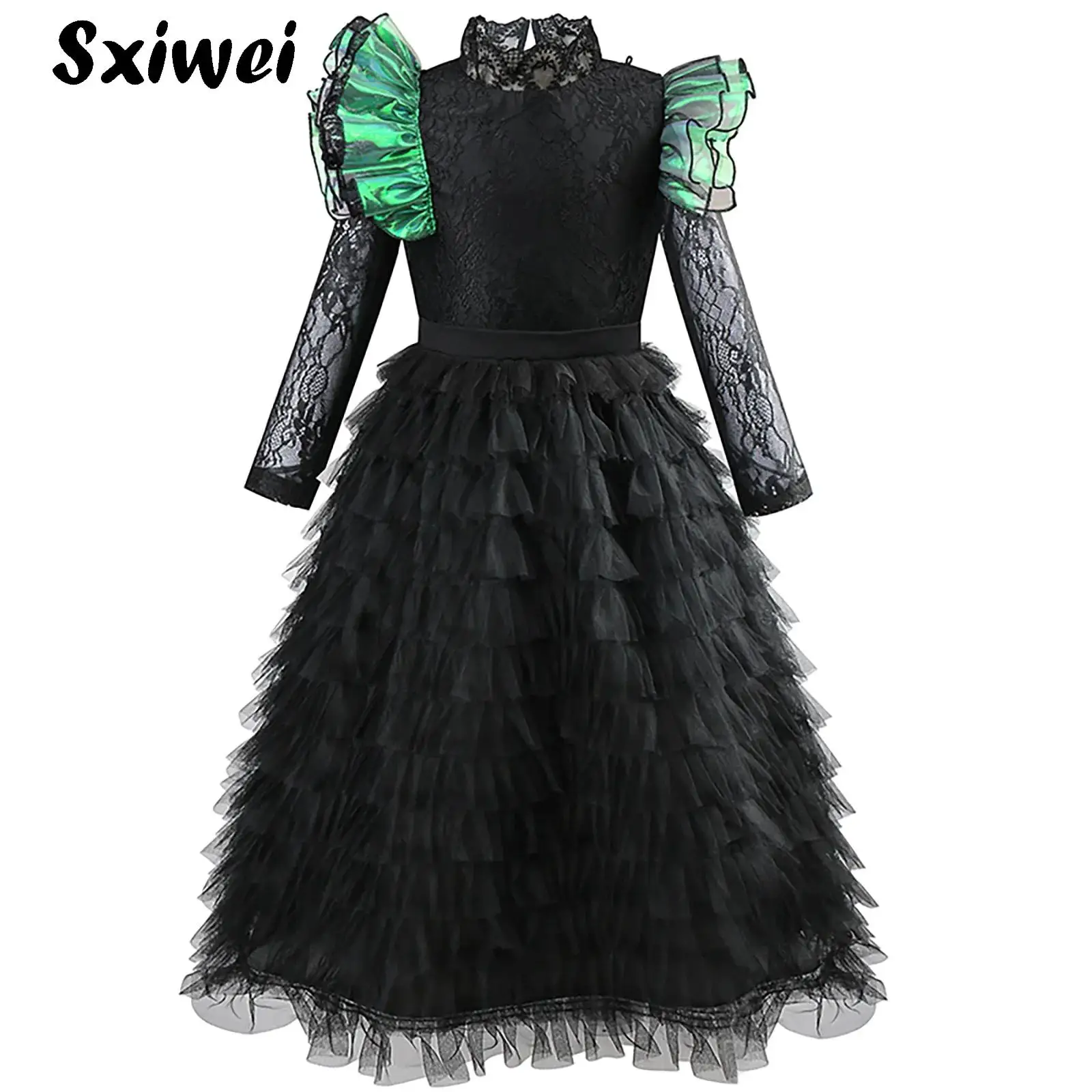 

Halloween Costume for Kids Fantasy Vampire Costume Girls Multi-Level Puffy Long Dress Kids Carnival Outfit Gothic Lace Clothes