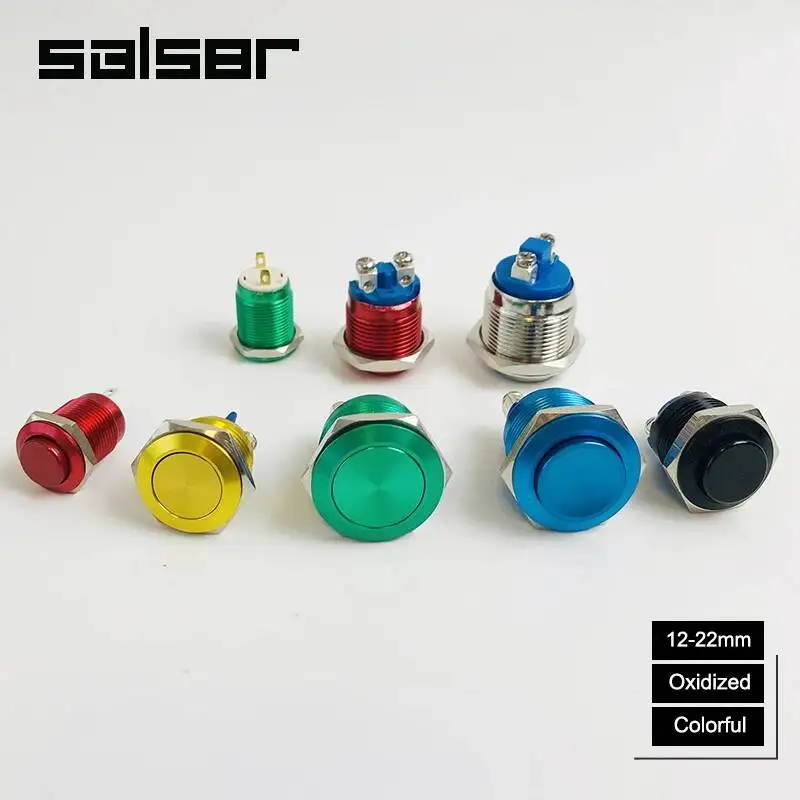 

Colorful 16/19/22mm High Flat Ball Head Reset Spherical Round Screw Pin Foot Normally Open Oxidized Metal Button Switch