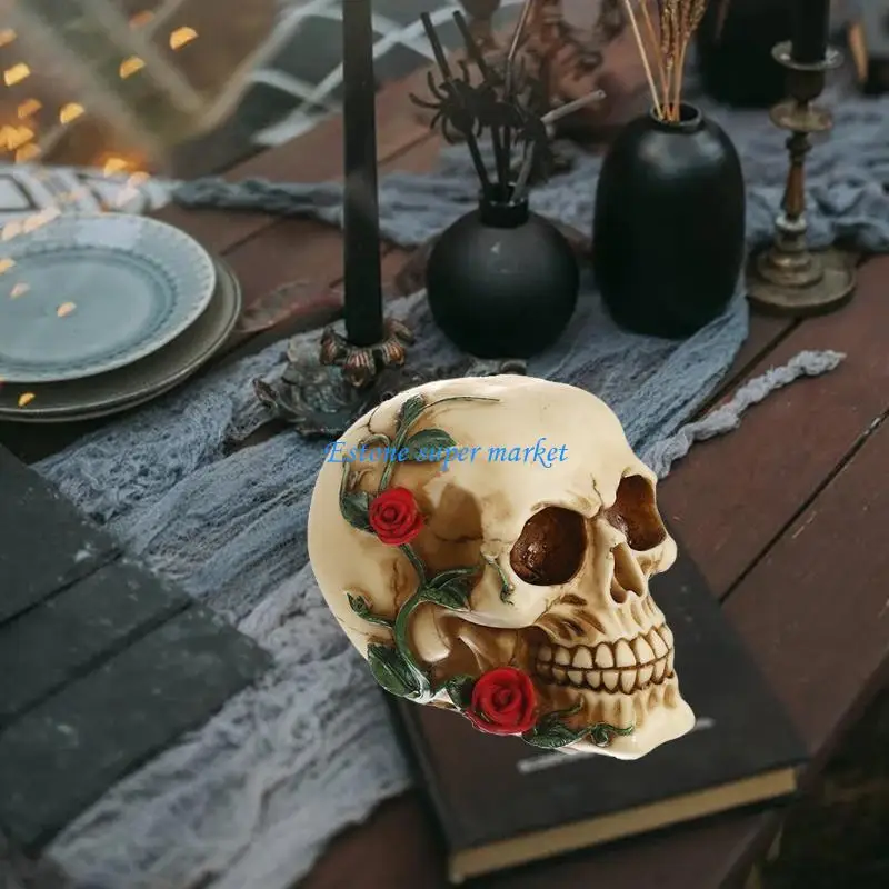 090B Skull ประติมากรรมเรซิ่น Desktop Decor ใบหน้าที่น่ากลัวสำหรับตกแต่ง