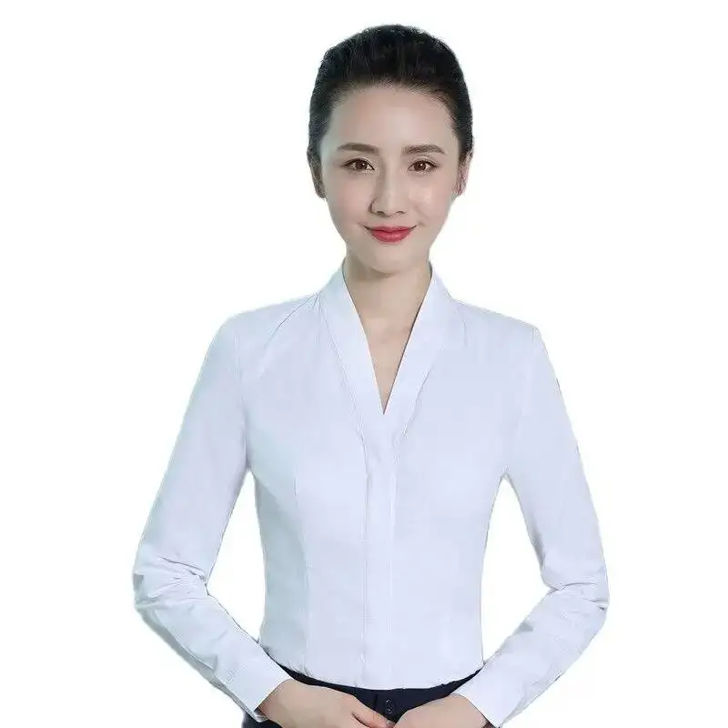 أنماط أنيقة موضة بلوزات ضئيلة طويلة الأكمام قمصان OL أنماط للنساء الإناث بلايز بلوزة الأعمال ملابس العمل