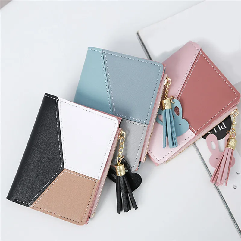 Women Zipper Wallets Student Joint Contrast Color Tassels Purse High Quality Wallets For Femme Simple Ladies Short Wallet