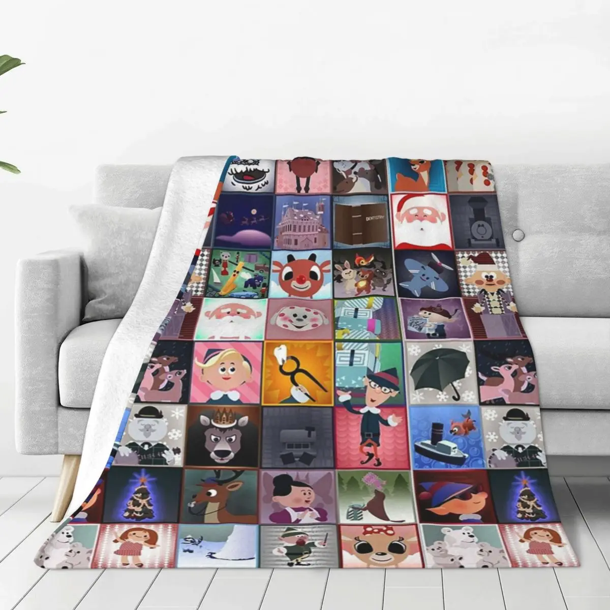 Rudolph Squares Blanket Fleece Warm Sofa Throw Blankets For Couch Bedding Office Throws Bedspread Quilt