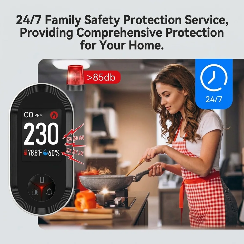 

Carbon Monoxide Conbustible Gas Hazard Multi-fun Gas Detector CO & Combustible Gas Monitor Humidity Sensor Visual Audible Alarms