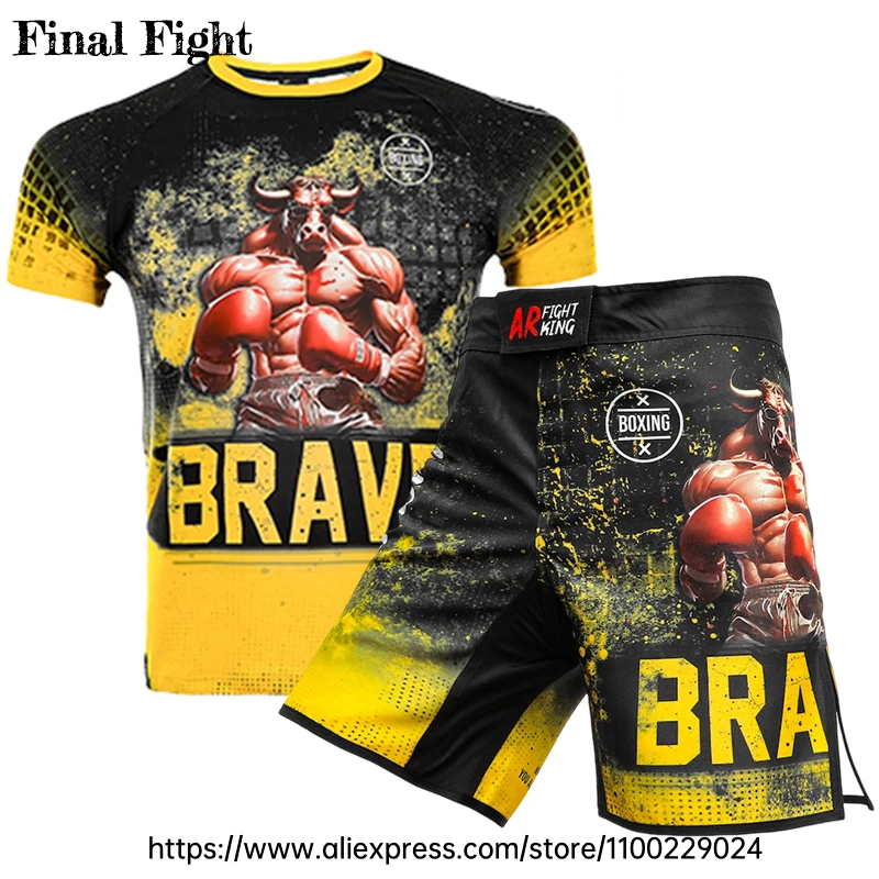 MMA BJJ قميص ضغط قصير الأكمام للرجال مختلط فنون الدفاع عن النفس جيو جيتسو السراويل 2 قطعة لا جي كيك بوكسينغ تصارع الملاكمة الصالة الرياضية مجموعة #1