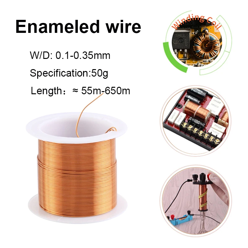 50g copper wire diameter 0.1~0.35mm length about 55m-650m cable copper wire wire copper paint wire enameled copper winding wire