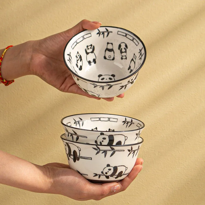 New Cute Cartoon Panda Rice Bowls Large Capacity High Beauty Underglaze Color Ceramic Noodle Bowls Creative Exquisite Tableware
