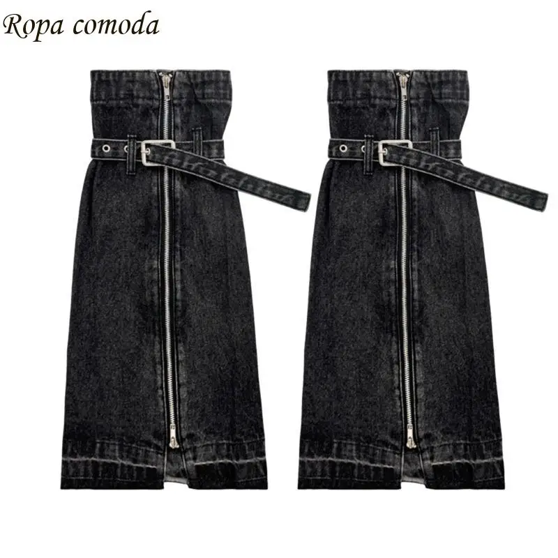 

MXMA Harajuku Zippers Leg Covers Buckled Strap Washed Jeans Leg Warmer Flared Socks