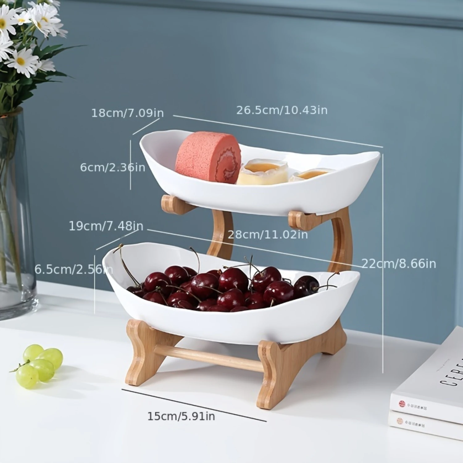 European-Style Multi-Tiered Fruit & Snack Stand - Modern Bamboo Display Rack For Living Room, Kitchen Decor