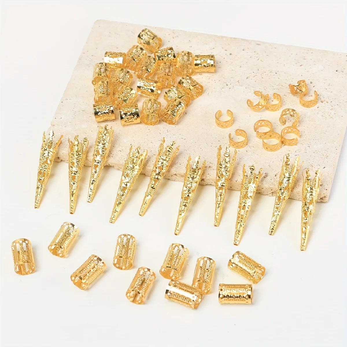 

Shiny Gold Silver Dreadlock Accessories 50pcs Retro Hollow Alloy for Hair Wrapping Tangle Free Hip Hop Hair Bands