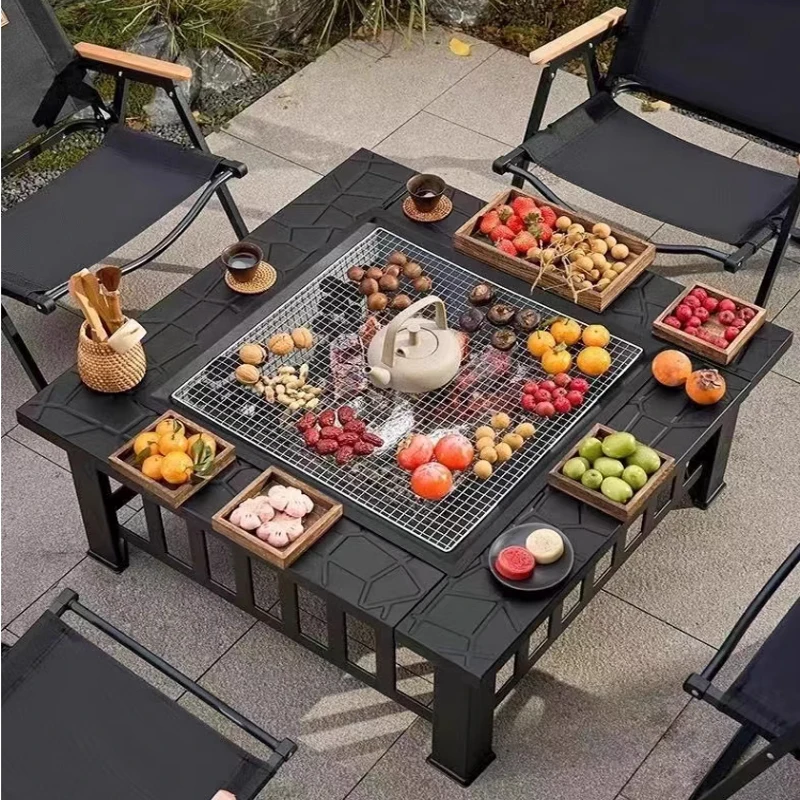 Outdoor Fire Pit Metal Bowl Fireplace Backyard Terrace Garden Stove with Spark Screen and Safety view 6