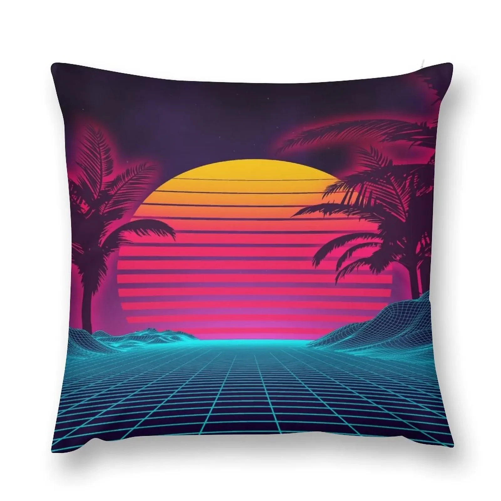 futuristic landscape 1980s style. Digital retro landscape cyber surface Throw Pillow Sofa Decorative Covers pillow