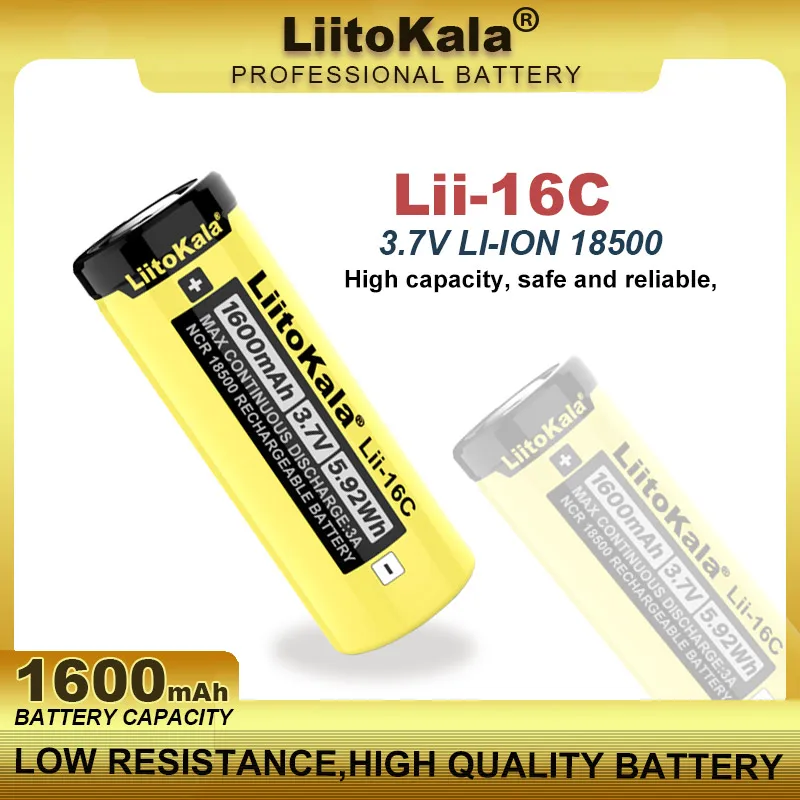 LiitoKala 3.7V Lii-16C 18500 1600mAh Rechargeable Battery Recarregavel Lithium ion Battery For LED Flashlight+DIY Nickel