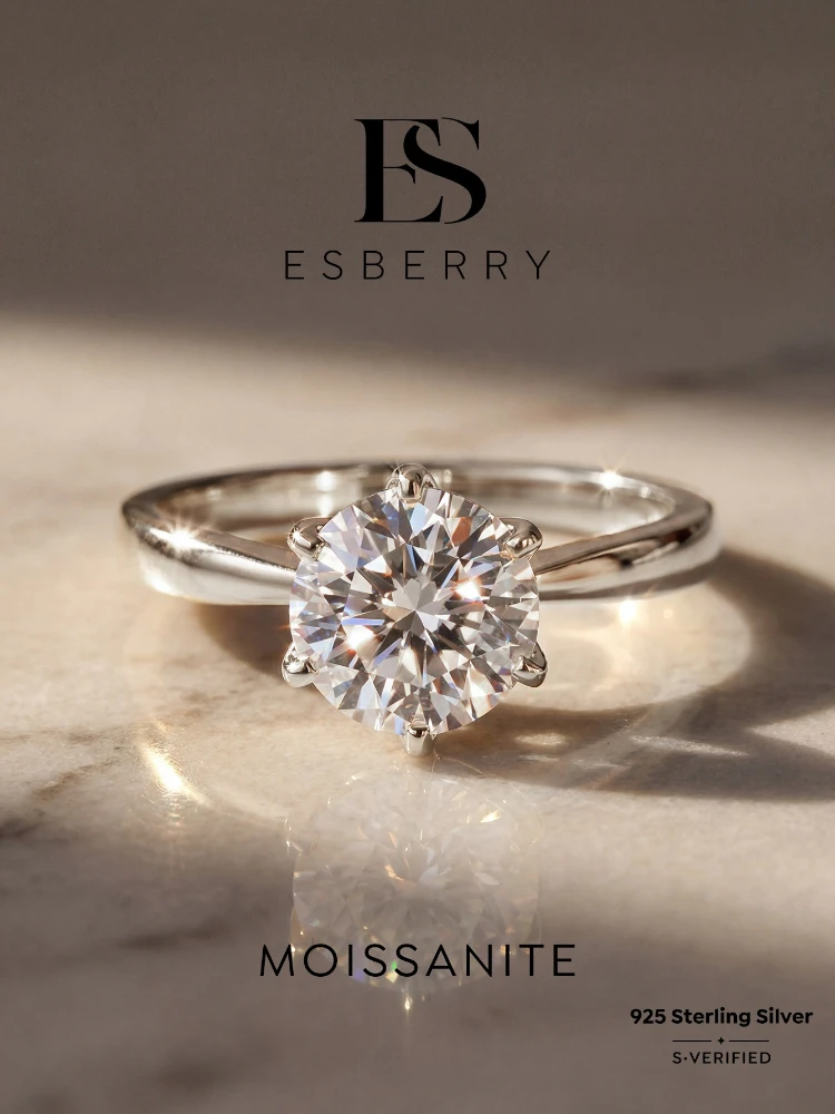 

Esberry Upgraded 0.5-2CT Classic Real Moissanite Diamond Wedding Round Rings for Women 925 Sterling Silver Fine Jewelry Gift