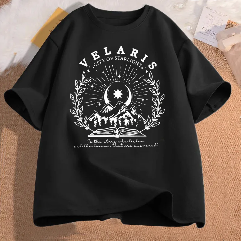 ACOTAR Velaris T Shirt Women The Night Court Tshirt Cotton Short Sleeve SJM Merch T-shirts City of Starlight Bookish Clothing