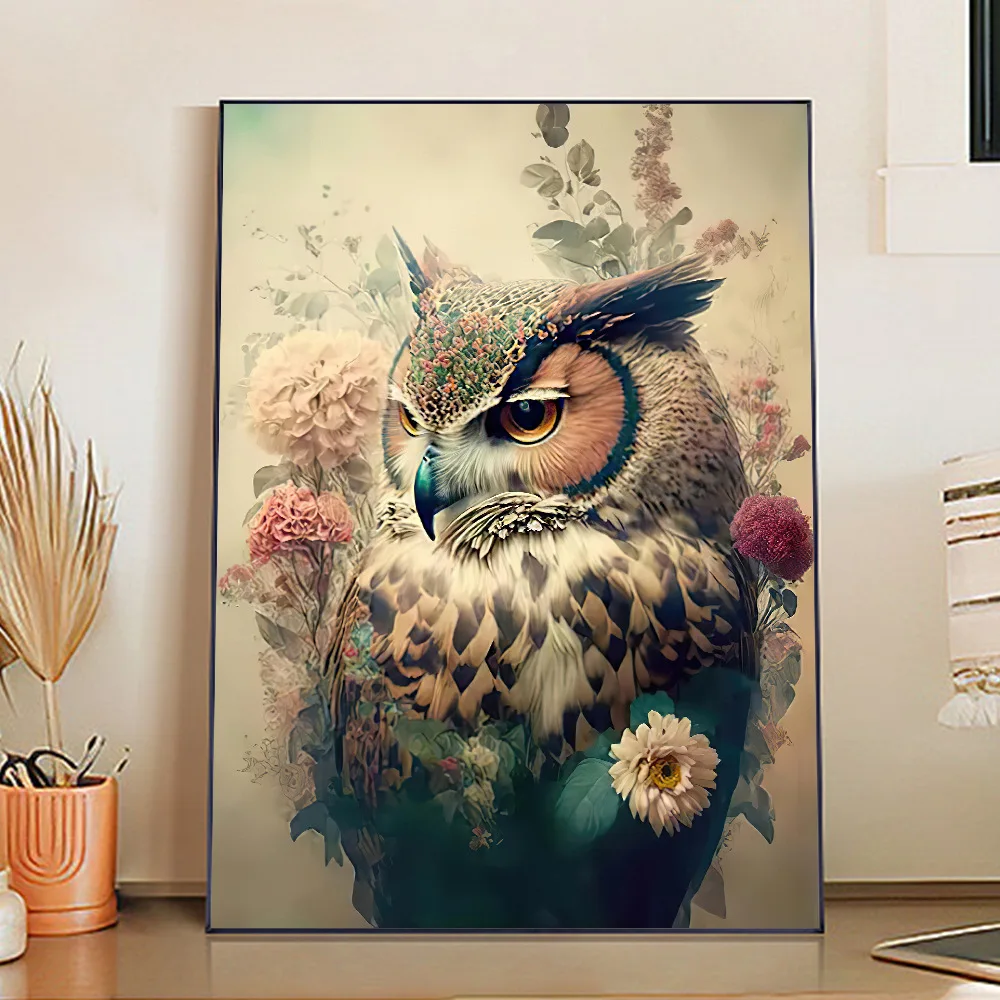 

Simple vintage art flower owl canvas painting living room bedroom decoration canvas painting