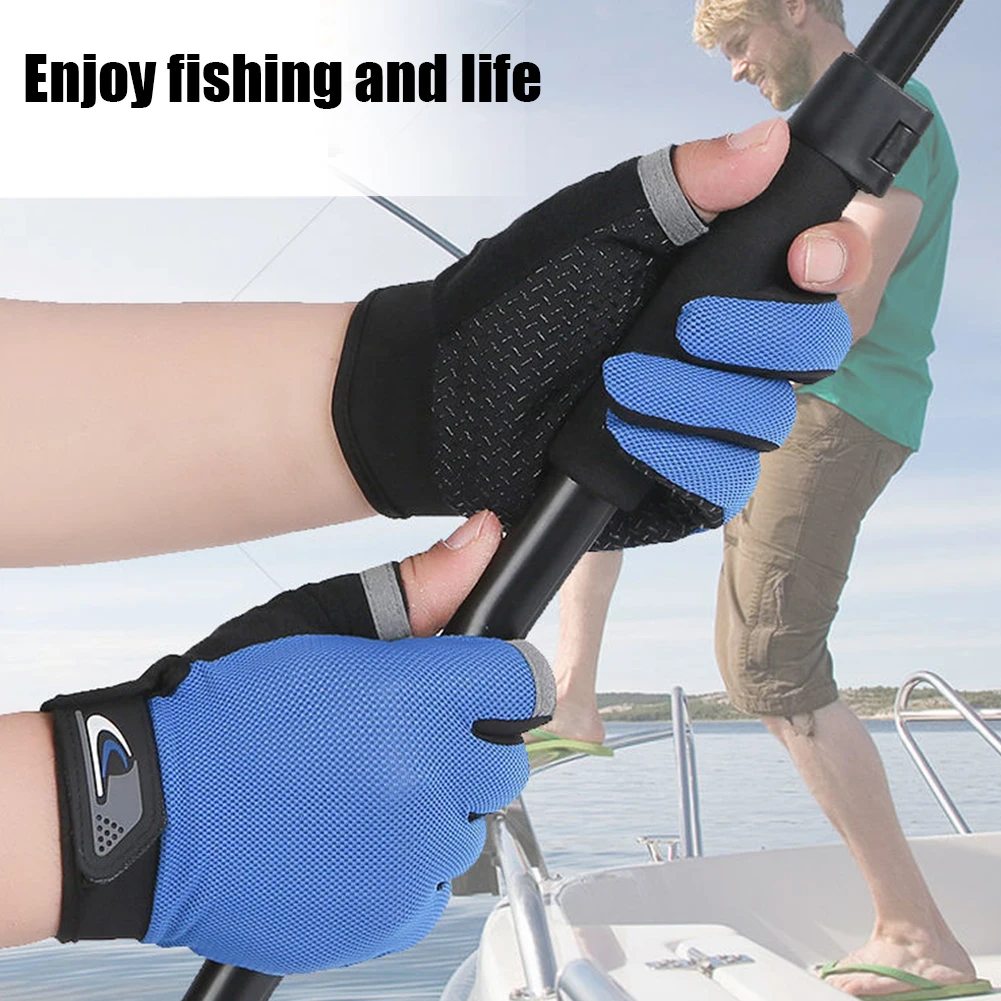 Fishing Cycling Gloves Men Summer 2 Finger Cut Gloves for Fishing Sun Protection Male Anti-Slip Drive Breathable Thin Gloves