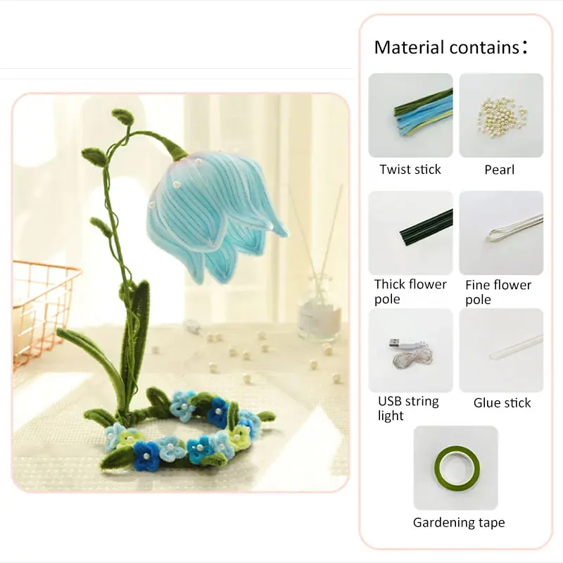 Lily Of The Valley Nightlight Handmade DIY Materials Artificial Flowers Home Decor Table Lamp Valentine Christmas Birthday Gift