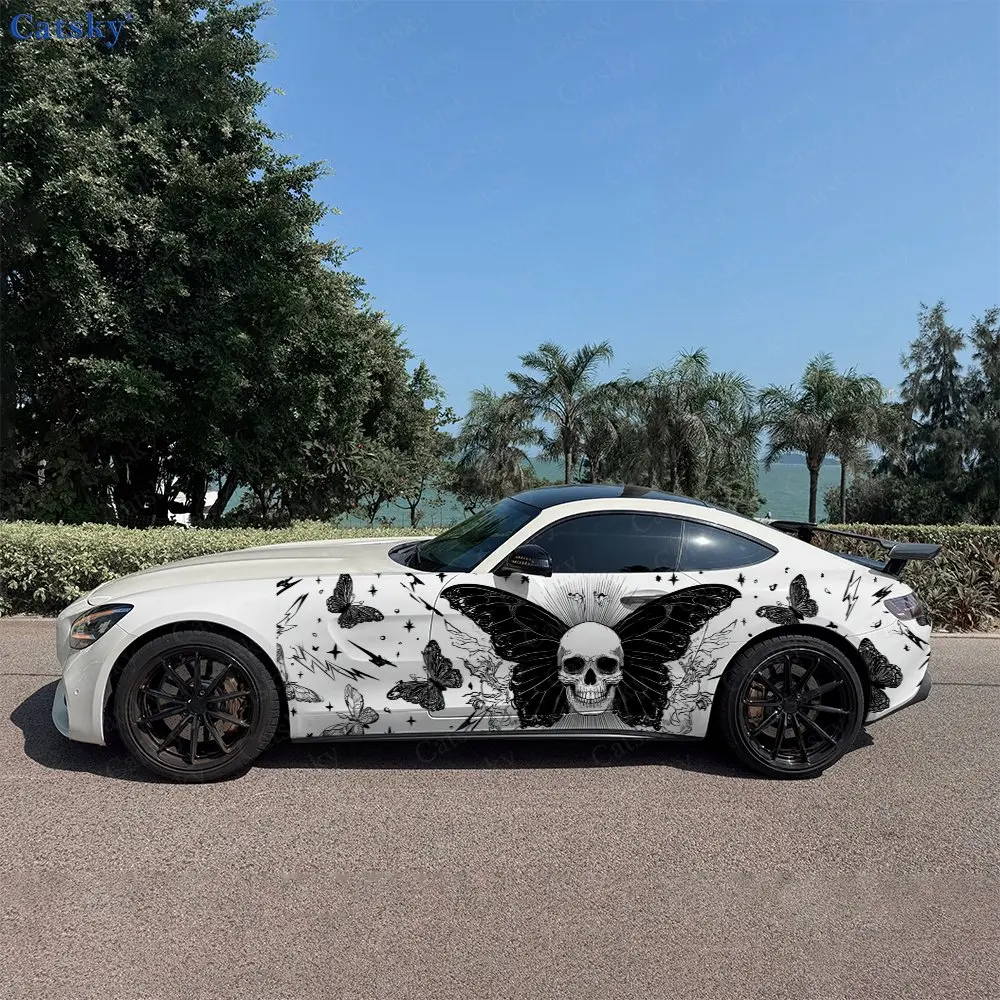 2pcs Ink Splatter Black Butterflies Car Side Wraps, Self-Adhesive PVC Waterproof & Scratch-Resistant Sticker, Car Accessory Gift