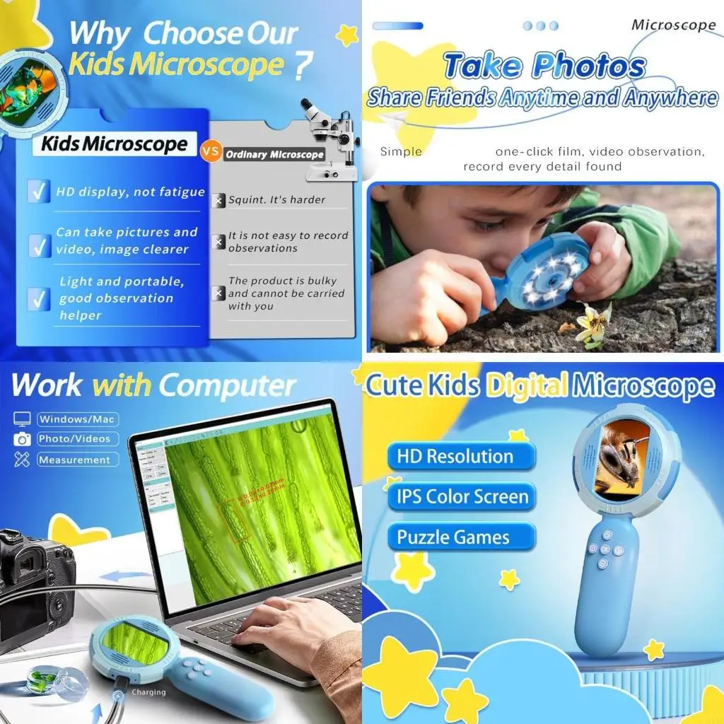 

964E Digital Kids Microscope Lightweight Mini Microscope Pocket Microscope Easy to Carry Perfect for Outdoor Exploration