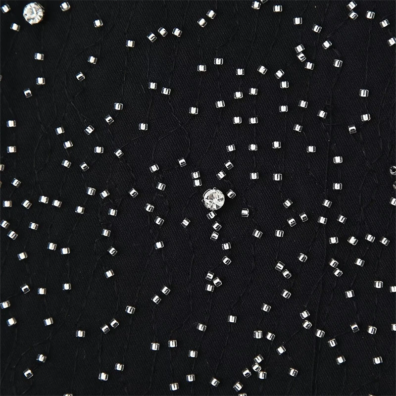 KEYANKETIAN 2025 새로운 여성 인공 보석 구슬 장식 반바지 사이드 지퍼 높은 허리 슬림 럭셔리 스트레이트 레그 반바지