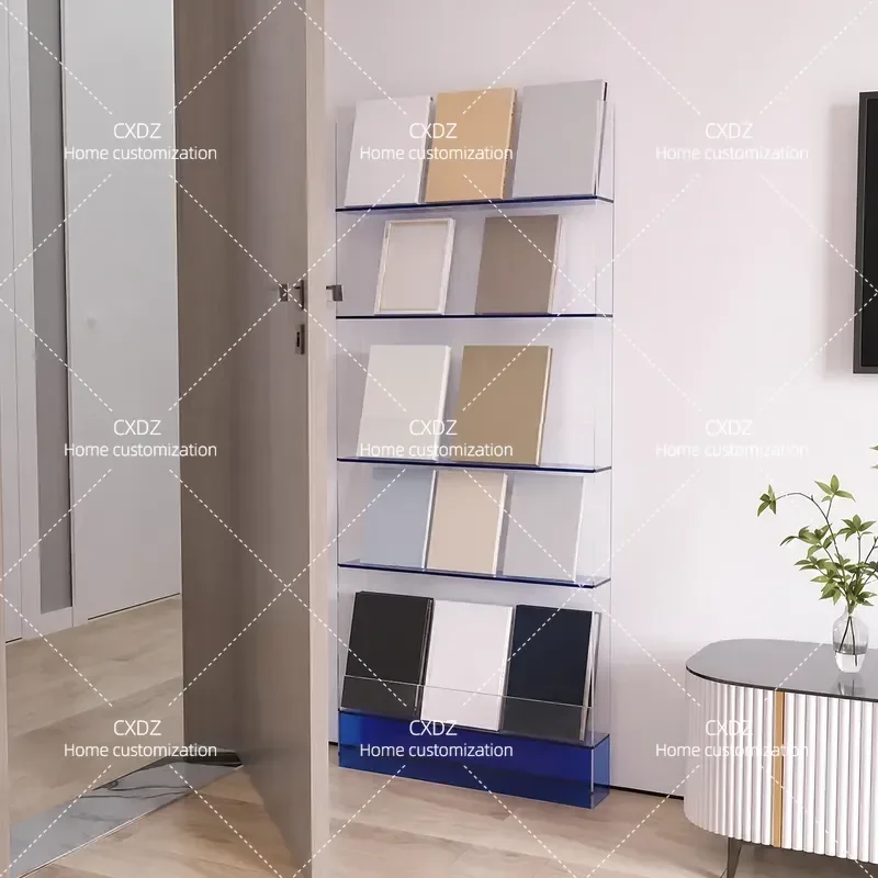 Acrylic Display Shelf Floor Standing Bookshelf Modern Transparent Storage Rack for Living Room Home Office Organization