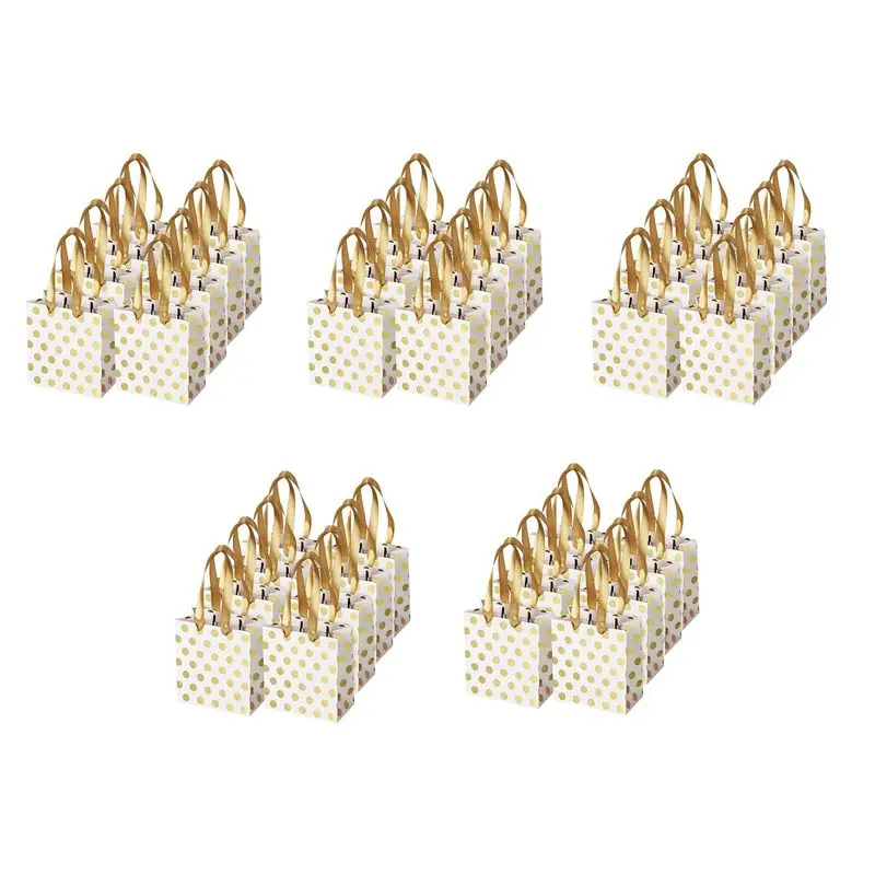 

ABMS-Small Gift Bags With Ribbon Handles Gold Mini Gift Bag,For Birthday Weddings Christmas (Metallic Dots 40 Pack Bulk)