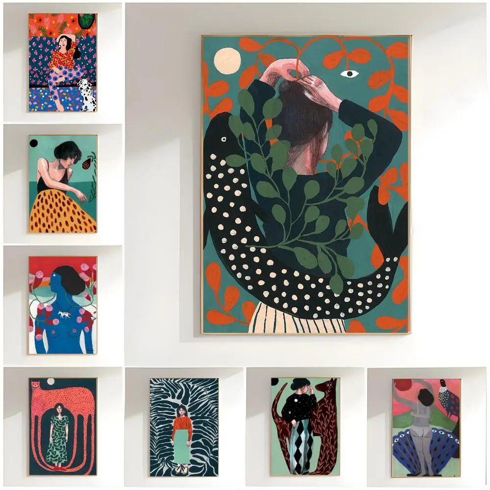 Artistic Print Leopard and Female Art Poster Classic Wall Art  Home Decor  Peel and Stick Unframed