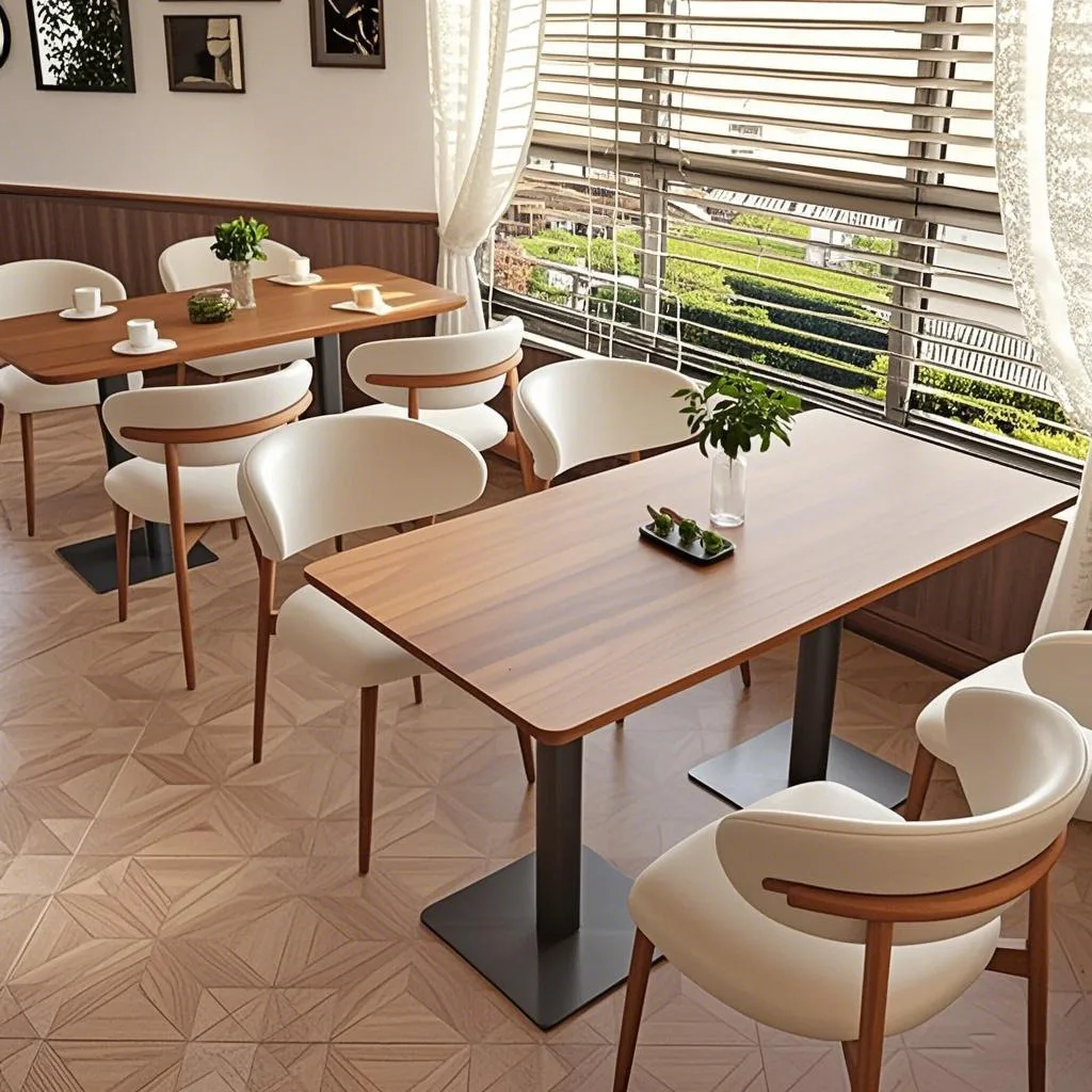 ชุดเก้าอี้และโต๊ะโรงแรมหรูทันสมัยสำหรับเฟอร์นิเจอร์ร้านอาหาร เก้าอี้และโต๊ะร้านอาหารตะวันตก เก้าอี้ร้านกาแฟ เก้าอี้ไม้เนื้อแข็ง